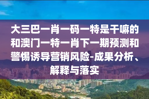 大三巴一肖一碼一特是干嘛的和澳門一特一肖下一期預(yù)測和警惕誘導(dǎo)營銷風(fēng)險-成果分析、解釋與落實