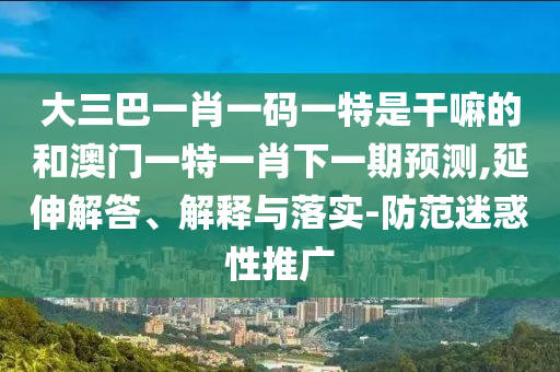 大三巴一肖一碼一特是干嘛的和澳門一特一肖下一期預(yù)測,延伸解答、解釋與落實-防范迷惑性推廣