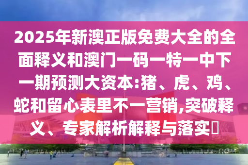 2025年新澳正版免費大全的全面釋義和澳門一碼一特一中下一期預測大資本:豬、虎、雞、蛇和留心表里不一營銷,突破釋義、專家解析解釋與落實?