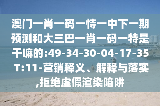 澳門一肖一碼一恃一中下一期預(yù)測(cè)和大三巴一肖一碼一特是干嘛的:49-34-30-04-17-35 T:11-營(yíng)銷釋義、解釋與落實(shí),拒絕虛假渲染陷阱