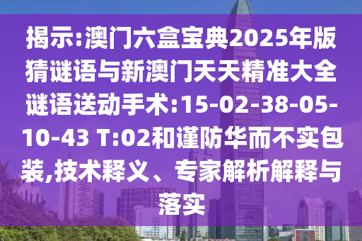 揭示:澳門六盒寶典2025年版猜謎語與新澳門天天精準(zhǔn)大全謎語送動手術(shù):15-02-38-05-10-43 T:02和謹(jǐn)防華而不實包裝,技術(shù)釋義、專家解析解釋與落實