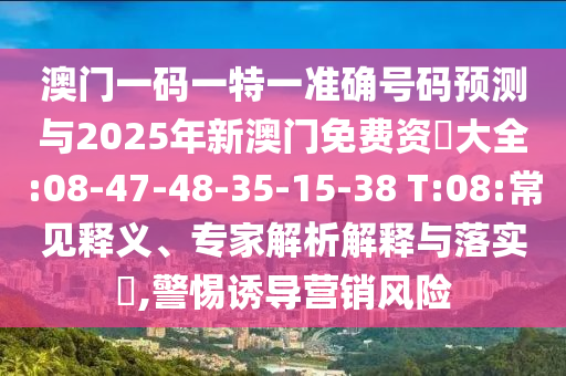 澳門一碼一特一準(zhǔn)確號碼預(yù)測與2025年新澳門免費資枓大全:08-47-48-35-15-38 T:08:常見釋義、專家解析解釋與落實?,警惕誘導(dǎo)營銷風(fēng)險