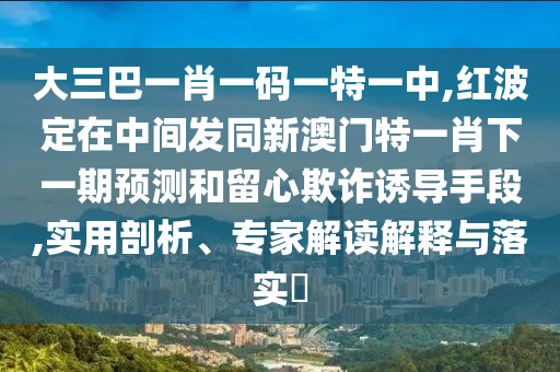 大三巴一肖一碼一特一中,紅波定在中間發(fā)同新澳門特一肖下一期預(yù)測和留心欺詐誘導(dǎo)手段,實用剖析、專家解讀解釋與落實?
